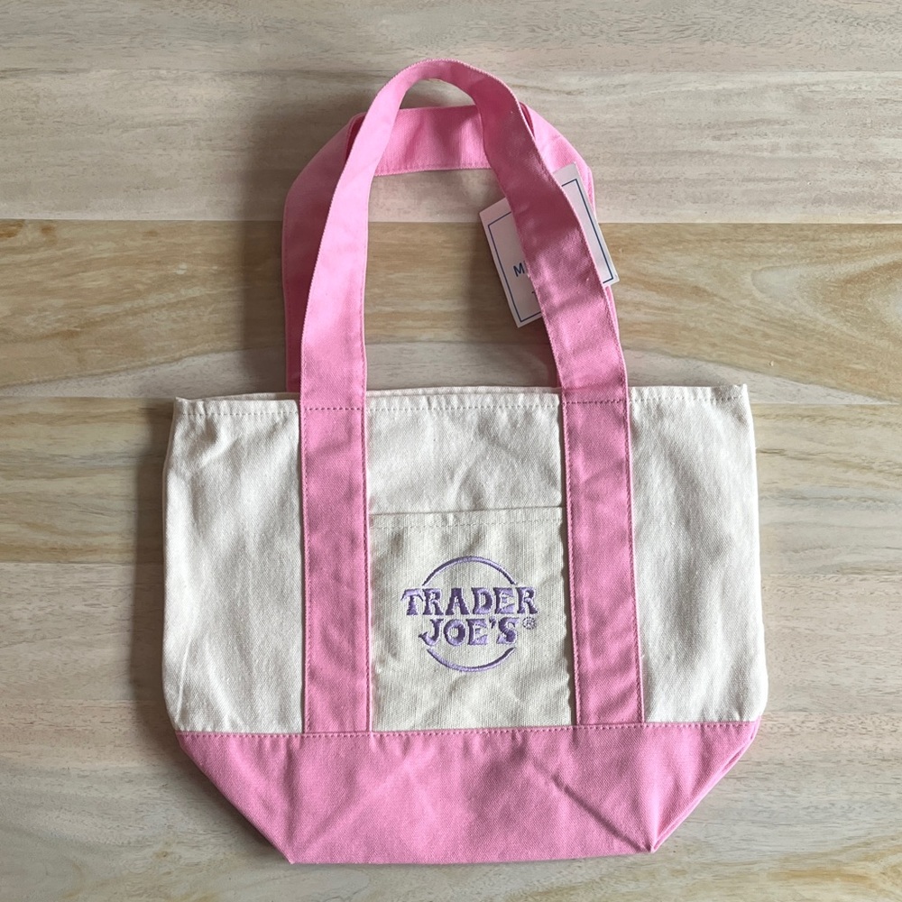NWT Trader Joe's Mini Canvas tote bag in Pink color